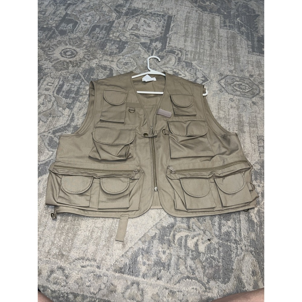 Ausable Mens Sz Large Beige Fly‎ Fishing Utility Multi Pocket Vest Outdoor Zip